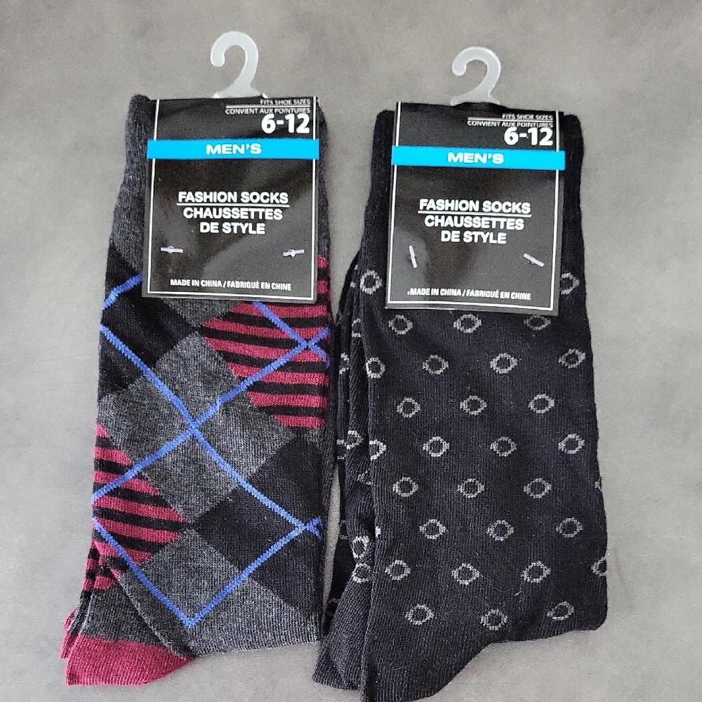 Men's Fashion Socks 2PK - Black and Pink Patterned (LL141)